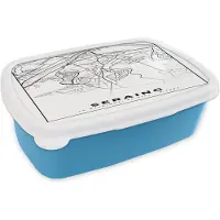 MuchoWow Broodtrommel Blauw - Lunchbox - Brooddoos - Zwart Wit – België – Plattegrond – Stadskaart – Kaart – Seraing - 18x12x6 cm - Kinderen - Jongen
