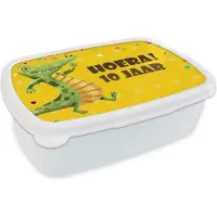MuchoWow Broodtrommel Wit - Lunchbox - Brooddoos - Jubileum - Krokodil - Confetti - 18x12x6 cm - Volwassenen