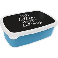 MuchoWow Broodtrommel Blauw - Lunchbox - Brooddoos - Life is better on my balcony - Spreuken - Quotes - 18x12x6 cm - Kinderen - Jongen