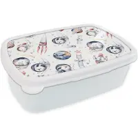 MuchoWow Broodtrommel Wit - Lunchbox - Brooddoos - Patronen - Konijn - Olifant - Jongens - Meisjes - Kinderen - 18x12x6 cm - Volwassenen