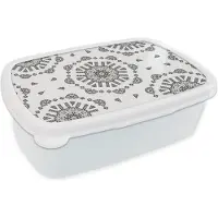MuchoWow Broodtrommel Wit - Lunchbox - Brooddoos - Mandala - Patronen - Zwart Wit - 18x12x6 cm - Volwassenen
