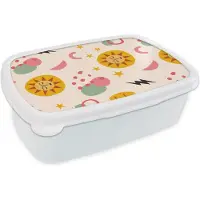 MuchoWow Broodtrommel Wit - Lunchbox - Brooddoos - Zomer - Weer - Pastel - 18x12x6 cm - Volwassenen
