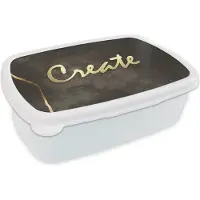 MuchoWow Broodtrommel Wit - Lunchbox - Brooddoos - Quote - Creatief - Goud - Zwart - 18x12x6 cm - Volwassenen
