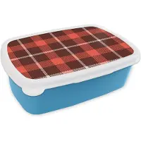 MuchoWow Broodtrommel Blauw - Lunchbox - Brooddoos - Schotse ruit - Plaid - Rood - Patronen - 18x12x6 cm - Kinderen - Jongen