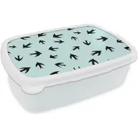 MuchoWow Broodtrommel Wit - Lunchbox - Brooddoos - Zwaluwen - Vliegen - Patronen - 18x12x6 cm - Volwassenen