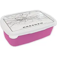 MuchoWow Broodtrommel Roze - Lunchbox - Brooddoos - Plattegrond - Dresden - Kaart - Stadskaart - 18x12x6 cm - Kinderen - Meisje