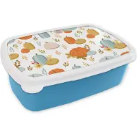 MuchoWow Broodtrommel Blauw - Lunchbox - Brooddoos - Pompoen - Herfst - Patroon - 18x12x6 cm - Kinderen - Jongen