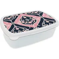 MuchoWow Broodtrommel Wit - Lunchbox - Brooddoos - Bloemen - Roze - Ornament - Design - 18x12x6 cm - Volwassenen