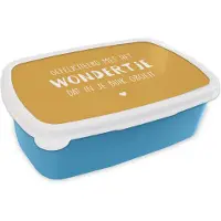 MuchoWow Broodtrommel Blauw - Lunchbox - Brooddoos - Zwangerschap - Quote - Spreuken - Gefeliciteerd met het wondertje dat in je buik groeit - 18x12x6 cm - Kinderen - Jongen