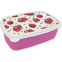 MuchoWow Broodtrommel Roze - Lunchbox - Brooddoos - Fruit - Bladeren - Patroon - Granaatappel - 18x12x6 cm - Kinderen - Meisje