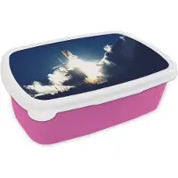 MuchoWow Broodtrommel Roze - Lunchbox - Brooddoos - De lancering van een space shuttle - 18x12x6 cm - Kinderen - Meisje
