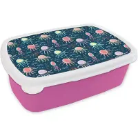 MuchoWow Broodtrommel Roze - Lunchbox - Brooddoos - Design - Dieren - Kwallen - 18x12x6 cm - Kinderen - Meisje