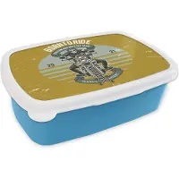 MuchoWow Broodtrommel Blauw - Lunchbox - Brooddoos - Mancave - Motor - Skelet - Vintage - 18x12x6 cm - Kinderen - Jongen