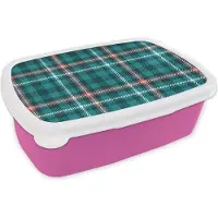 MuchoWow Broodtrommel Roze - Lunchbox - Brooddoos - Plaid - Schotse ruit - Patronen - Blauw - Roze - 18x12x6 cm - Kinderen - Meisje