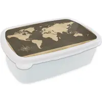MuchoWow Broodtrommel Wit - Lunchbox - Brooddoos - Wereldkaart - Hout - Vintage - 18x12x6 cm - Volwassenen