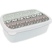 MuchoWow Broodtrommel Wit - Lunchbox - Brooddoos - Planten - Olifant - Patroon - 18x12x6 cm - Volwassenen