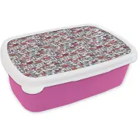 MuchoWow Broodtrommel Roze - Lunchbox - Brooddoos - Stad - Patroon - Huizen - 18x12x6 cm - Kinderen - Meisje