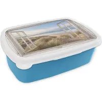 MuchoWow Broodtrommel Blauw - Lunchbox - Brooddoos - Doorkijk - Strand - Zee - Duinen - Helmgras - Zand - Blauw - 18x12x6 cm - Kinderen - Jongen