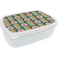 MuchoWow Broodtrommel Wit - Lunchbox Retro - Bloemen - Scandinavisch - Brooddoos 18x12x6 cm - Brood lunch box - Broodtrommels voor kinderen en volwassenen