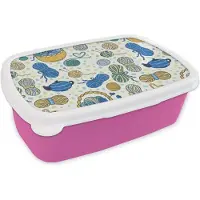 MuchoWow Broodtrommel Roze - Lunchbox - Brooddoos - Breien - Patronen - Wol - 18x12x6 cm - Kinderen - Meisje