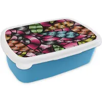 MuchoWow Broodtrommel Blauw - Lunchbox - Brooddoos - Patronen - Plant - Abstract - Jungle - 18x12x6 cm - Kinderen - Jongen