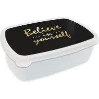 MuchoWow Broodtrommel Wit - Lunchbox - Brooddoos - Quote - Zelfvertrouwen - Goud - 18x12x6 cm - Volwassenen