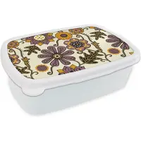 MuchoWow Broodtrommel Wit - Lunchbox - Brooddoos - Bloemen - Bohemian - Vintage - Cartoon - 18x12x6 cm - Volwassenen