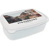 MuchoWow Broodtrommel Wit - Lunchbox - Brooddoos - Frankrijk - Huis - Restaurant - 18x12x6 cm - Volwassenen