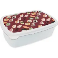 MuchoWow Broodtrommel Wit - Lunchbox - Brooddoos - Patroon - Sushi - Japan - Quotes - 18x12x6 cm - Volwassenen
