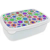 MuchoWow Broodtrommel Wit - Lunchbox - Brooddoos - Patroon - Stippen - Cirkel - 18x12x6 cm - Volwassenen