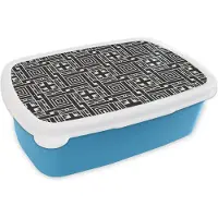 MuchoWow Broodtrommel Blauw - Lunchbox - Brooddoos - Geometrie - Patroon - Zwart - 18x12x6 cm - Kinderen - Jongen