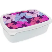 MuchoWow Broodtrommel Wit - Lunchbox - Brooddoos - Pastel - Hibiscus - Bloem - Hawaii - Design - 18x12x6 cm - Volwassenen