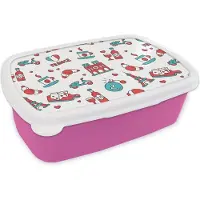 MuchoWow Broodtrommel Roze - Lunchbox - Brooddoos - Patroon - Frankrijk - Vlag - 18x12x6 cm - Kinderen - Meisje