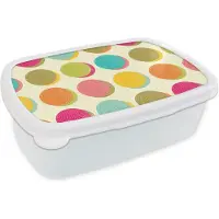 MuchoWow Broodtrommel Wit - Lunchbox - Brooddoos - Retro - Bohemian - Patroon - Stippen - 18x12x6 cm - Volwassenen