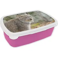 MuchoWow Broodtrommel Roze - Lunchbox - Brooddoos - Lynx - Bos - Grijs - 18x12x6 cm - Kinderen - Meisje