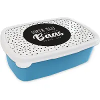 MuchoWow Broodtrommel Blauw - Lunchbox - Brooddoos - Spreuken - 'Super blij met een baas zoals jij' - Quotes - Stip - 18x12x6 cm - Kinderen - Jongen