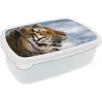 MuchoWow Broodtrommel Wit - Lunchbox - Brooddoos - Tijger - Sneeuw - Natuur - 18x12x6 cm - Volwassenen