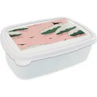 MuchoWow Broodtrommel Wit - Lunchbox - Brooddoos - Wolken - Vogel - Retro - Japans - Scandinavisch - 18x12x6 cm - Volwassenen
