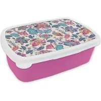 MuchoWow Broodtrommel Roze - Lunchbox - Brooddoos - Regenboog - Bloemen - Schets - Patronen - 18x12x6 cm - Kinderen - Meisje