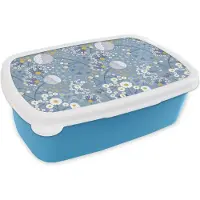MuchoWow Broodtrommel Blauw - Lunchbox - Brooddoos - Patronen - Kamille - Bloemen - 18x12x6 cm - Kinderen - Jongen