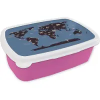 MuchoWow Broodtrommel Roze - Lunchbox - Brooddoos - Wereldkaart - Dieren - Bruin - 18x12x6 cm - Kinderen - Meisje