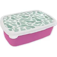 MuchoWow Broodtrommel Roze - Lunchbox - Brooddoos - Abstract - Verf - Patroon - Grijs - Dierenprint - 18x12x6 cm - Kinderen - Meisje