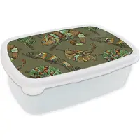 MuchoWow Broodtrommel Wit - Lunchbox - Brooddoos - Patroon - Jungle - Kameleons - 18x12x6 cm - Volwassenen