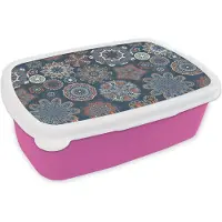 MuchoWow Broodtrommel Roze - Lunchbox - Brooddoos - Patronen - Ornament - Versiering - 18x12x6 cm - Kinderen - Meisje