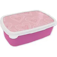 MuchoWow Broodtrommel Roze - Lunchbox - Brooddoos - Hartjes - Patronen - Roze - 18x12x6 cm - Kinderen - Meisje