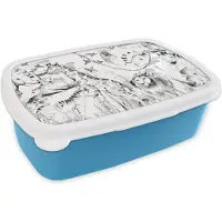 MuchoWow Broodtrommel Blauw - Lunchbox - Brooddoos - Aquarelverf - Dieren - Jungle - Jongens - Meisjes - Kinderen - Kind - 18x12x6 cm - Kinderen - Jongen