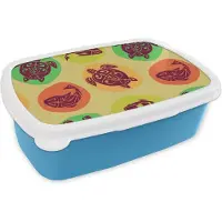 MuchoWow Broodtrommel Blauw - Lunchbox - Brooddoos - Schildpad - Vissen - Maori - Patroon - 18x12x6 cm - Kinderen - Jongen