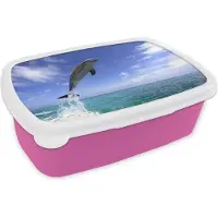 MuchoWow Broodtrommel Roze - Lunchbox - Brooddoos - Dolfijn - Zee - Lucht - 18x12x6 cm - Kinderen - Meisje
