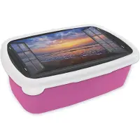 MuchoWow Broodtrommel Roze - Lunchbox - Brooddoos - Doorkijk - Zee - Strand - 18x12x6 cm - Kinderen - Meisje