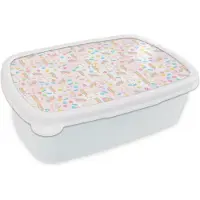 MuchoWow Broodtrommel Wit - Lunchbox - Brooddoos - Unicorn - Snoep - Regenboog - 18x12x6 cm - Volwassenen